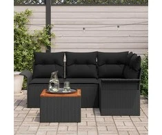 Lauko baldų komplektas Sodo Sofų Rinkinys su pagalve 5 pcs Juoda poliratanas