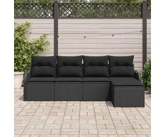 Lauko baldų komplektas Sodo Sofų Rinkinys su saugykla 5 pcs Juoda poliratanas