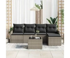 Lauko baldų komplektas Sodo Sofų Rinkinys su pagalve 6 pcs Juoda Poli ratanas