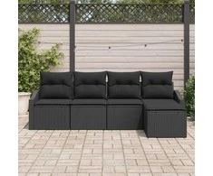 Lauko baldų komplektas Sofos komplektas su pagalve 5 pcs Juoda poliratanas