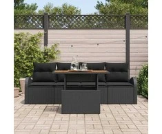 Sodo Sofų Rinkinys su saugykla 5 pcs Juoda Poli ratanas