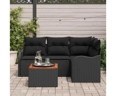 Lauko baldų komplektas Sodo Sofų Rinkinys su pagalve 5 pcs Juoda poliratanas
