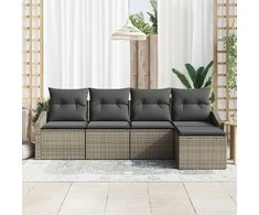 Lauko baldų komplektas Sofos komplektas su pagalve 5 pcs Pilka poliratanas