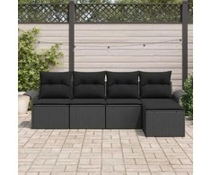 Lauko baldų komplektas Sodo Sofų Rinkinys su pagalve 5 pcs Juoda poliratanas
