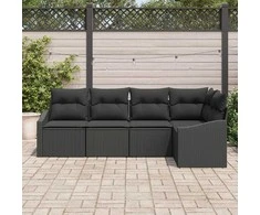 Lauko baldų komplektas Sofos komplektas su pagalve 5 pcs Juoda poliratanas