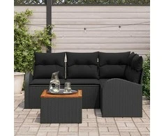 Lauko baldų komplektas Sodo Sofų Rinkinys su pagalve 5 pcs Juoda poliratanas