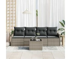 Sodo Sofų Rinkinys 5 pcs Pilka Poli ratanas, plienas ir stiklas