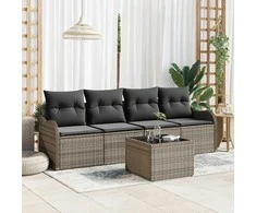 Sodo Sofų Rinkinys 5 pcs Pilka Poli ratanas, plienas ir stiklas