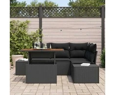 Sodo Sofų Rinkinys su pagalve su pagalve 5 pcs Juoda ir Ruda