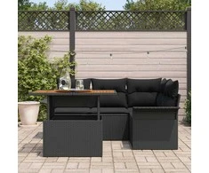 Sodo Sofų Rinkinys su pagalve 5 pcs Juoda