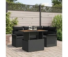Sodo Sofų Rinkinys su pagalve 5 pcs Juoda