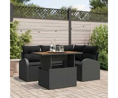 Sodo Sofų Rinkinys su pagalve 5 pcs Juoda