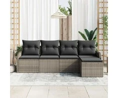 Lauko baldų komplektas Sodo Sofų Rinkinys su pagalve 5 pcs Pilka Poli ratanas