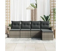 Lauko baldų komplektas Sodo Sofų Rinkinys su pagalve 5 pcs Pilka poliratanas