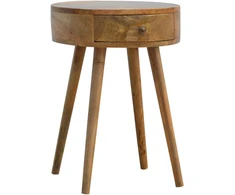 Artisan Furniture Apvalus mango medienos naktinis staliukas, ąžuolo atspalvio