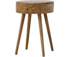Artisan Furniture Apvalus mango medienos naktinis staliukas, ąžuolo atspalvio