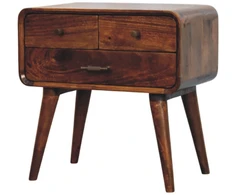 Artisan Furniture Avora mango medienos naktinis staliukas su 3 stalčiais, kaštono atspalvio