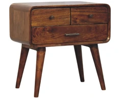 Artisan Furniture Avora mango medienos naktinis staliukas su 3 stalčiais, kaštono atspalvio