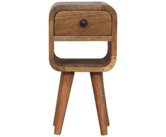 Artisan Furniture Itin kompaktiškas žemas lenktas mango medienos naktinis staliukas, ąžuolo atspalvio