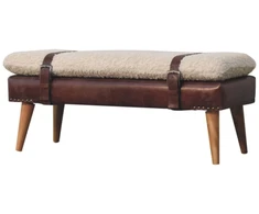 Artisan Furniture Bouclé audinio ir raudonmedžio spalvos odos suoliukas