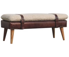 Artisan Furniture Bouclé audinio ir raudonmedžio spalvos odos suoliukas