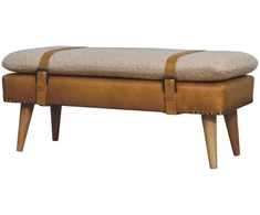 Artisan Furniture Bouclé audinio ir rudos buivolo odos suoliukas