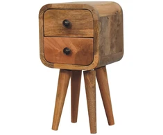 Artisan Furniture Itin kompaktiškas lenktas mango medienos naktinis staliukas, ąžuolo atspalvio