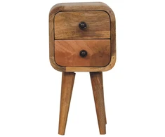 Artisan Furniture Itin kompaktiškas lenktas mango medienos naktinis staliukas, ąžuolo atspalvio