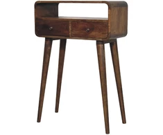 Artisan Furniture Kompaktiškas lenktas mango medienos konsolinis staliukas su 2 stalčiais, pilkos apdailos