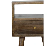 Artisan Furniture Kompaktiškas mango medienos naktinis staliukas su stalčiumi ir lentyna, pilkos apdailos
