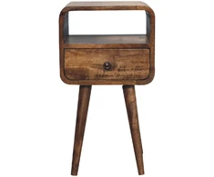 Artisan Furniture Kompaktiškas mango medienos naktinis staliukas su stalčiumi ir lentyna, pilkos apdailos