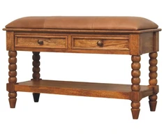 Artisan Furniture Leather Spindle mango medienos suoliukas
