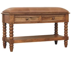Artisan Furniture Leather Spindle mango medienos suoliukas