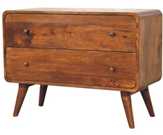 Artisan Furniture Lenkta mango medienos komoda su 2 stalčiais, kaštono atspalvio