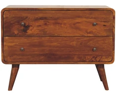 Artisan Furniture Lenkta mango medienos komoda su 2 stalčiais, kaštono atspalvio