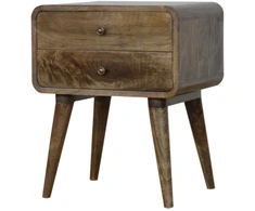 Artisan Furniture Lenktas mango medienos naktinis staliukas su 2 stalčiais, pilkos apdailos