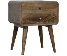Artisan Furniture Lenktas mango medienos naktinis staliukas su 2 stalčiais, pilkos apdailos