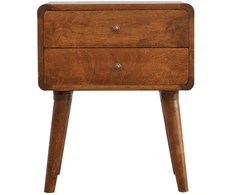 Artisan Furniture Lenktas mango medienos naktinis staliukas su 2 stalčiais, kaštono atspalvio