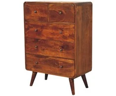 Artisan Furniture Lenktas Riešutmedžio komoda su 2 viršutiniais ir 3 apatiniais stalčiais