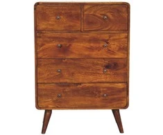 Artisan Furniture Lenktas Riešutmedžio komoda su 2 viršutiniais ir 3 apatiniais stalčiais