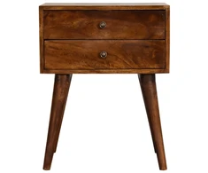 Artisan Furniture Mango medienos naktinis staliukas su 2 stalčiais, kaštono atspalvio