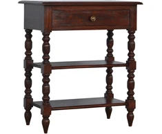 Artisan Furniture Mango medienos šoninis staliukas su stalčiumi ir 2 lentynomis, kaštono atspalvio