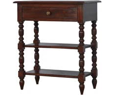 Artisan Furniture Mango medienos šoninis staliukas su stalčiumi ir 2 lentynomis, kaštono atspalvio