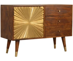 Artisan Furniture Manila Gold mango medienos komoda su žalvario spalvos detalėmis