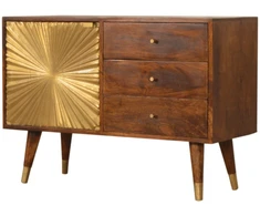 Artisan Furniture Manila Gold mango medienos komoda su žalvario spalvos detalėmis
