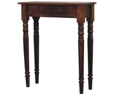Artisan Furniture Riešutmedžio konsolinis staliukas su tekintomis kojomis su 1 stalčiumi