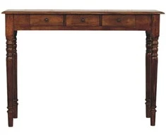 Artisan Furniture Riešutmedžio konsolinis staliukas su tekintomis kojomis su 3 stalčiais