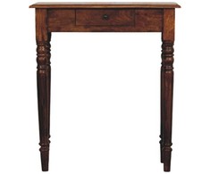 Artisan Furniture Riešutmedžio konsolinis staliukas su tekintomis kojomis su 1 stalčiumi