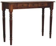 Artisan Furniture Riešutmedžio konsolinis staliukas su tekintomis kojomis su 3 stalčiais