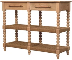 Artisan Furniture Savoy konsolinis staliukas su verpstės formos kojelėmis ir džiuto lentynomis